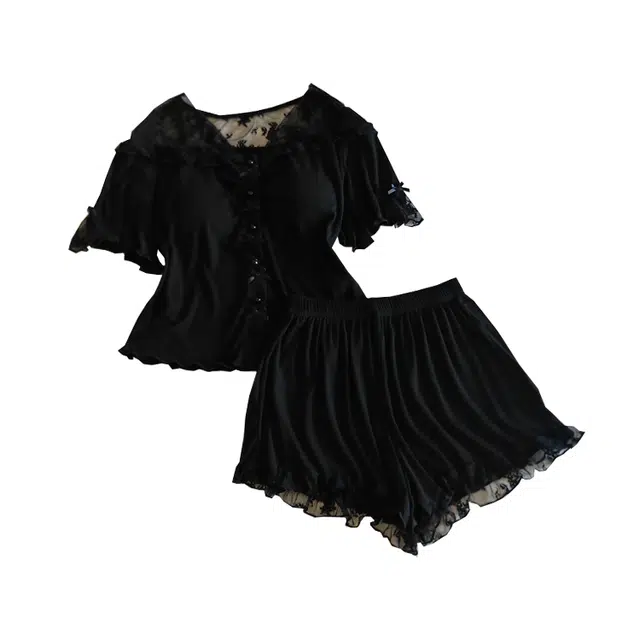 秀黛 韩系时尚舒适百搭慵懒高级气质可外穿蕾丝花边学院风睡衣套装 女款