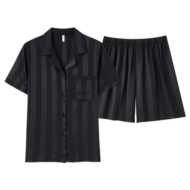 好福份 薄款条纹简约风休闲舒适家居服夏季睡衣套装 男女同款