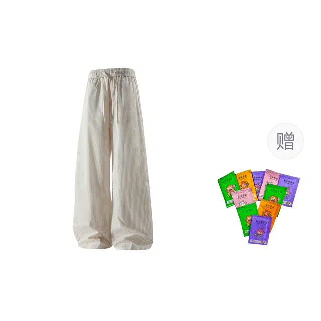 梓润格 美式复古高街设计感氛围感无性别主义时尚潮流宽松舒适轻薄小个子显高老钱风松弛感日常微弹不皱设计百搭条纹裤子休闲裤 男女同款