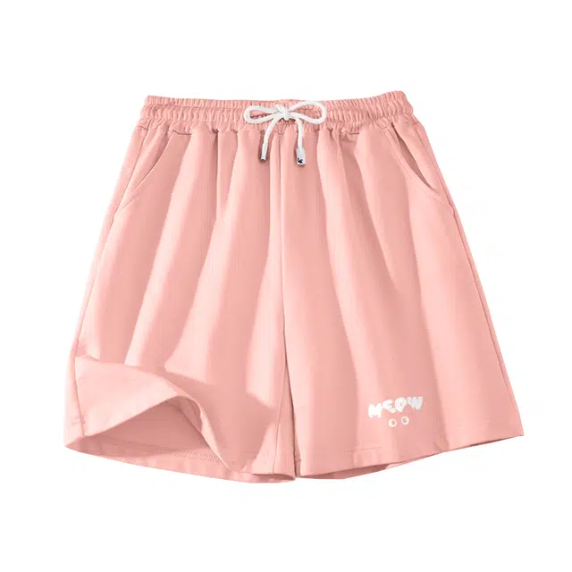 棉致 猫咪简约纯色系带弹性舒适吸湿透气纯棉宽松基础通勤时尚五分休闲短裤 女款