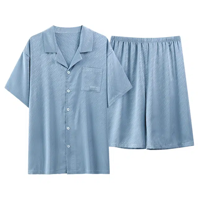 帕兰朵 柔软简约短袖居家休闲可外穿翻领睡衣套装 男款