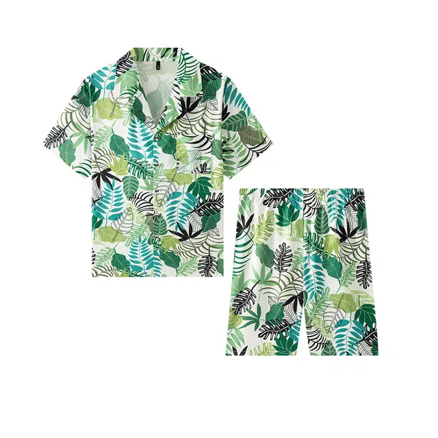 好福份 植物印花韩版舒适透气简约家居服睡衣套装 男款