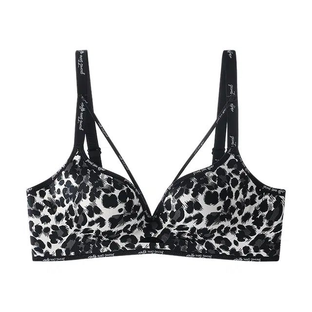 二三二三 透气吸汗聚拢有型防下垂胸罩亲肤柔软抑菌舒适侧收副乳内衣性感豹纹字母纯欲美背时尚百搭日常通勤运动文胸 女款