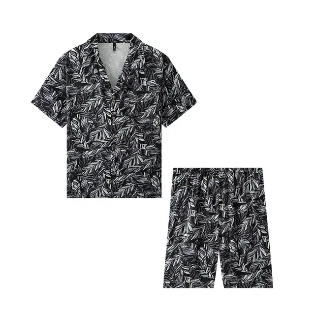 好福份 植物满印花色透气简约家居服睡衣套装 男款