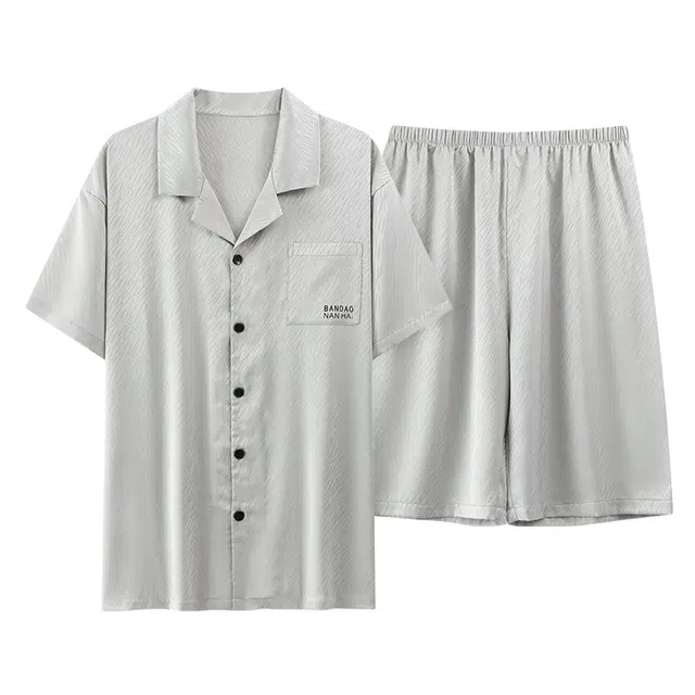 帕兰朵 冰丝柔软轻薄居家休闲可外穿翻领短袖睡衣套装 男款