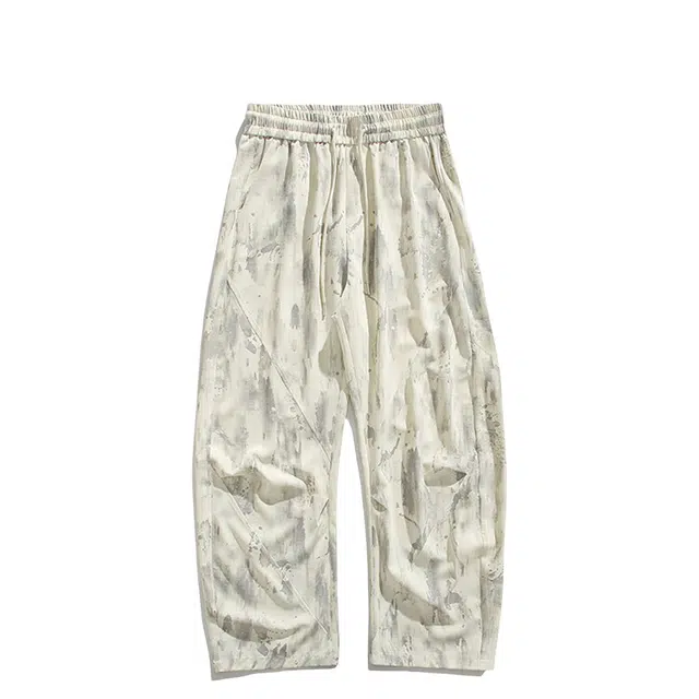 哲源 美式复古扎染垂感弯刀裤凉感透气舒适亲肤阔腿直筒裤无性别百搭痞帅日常通勤慵懒宽松运动拖地休闲裤 男女同款