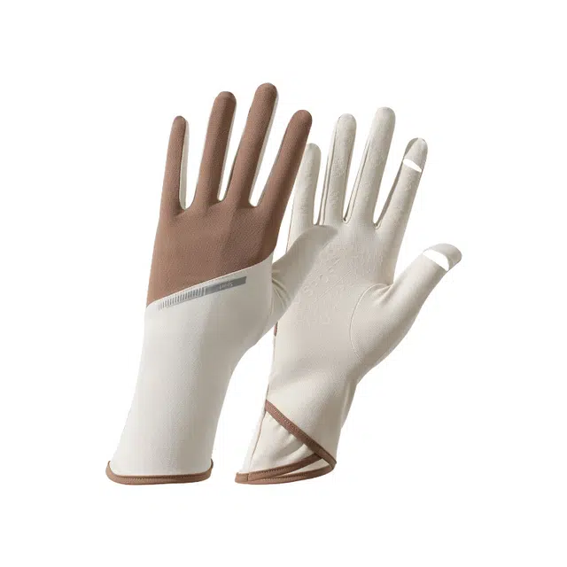 南极人 加长露二指夏季开车骑行触屏防滑薄款冰丝透气防紫外线手袖冰爽 轻薄锦纶 防晒手套 女款