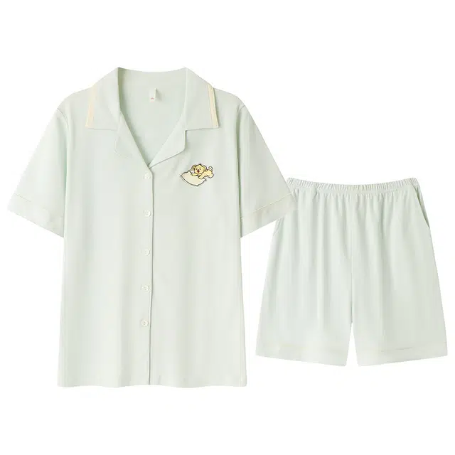 浮光岛屿 纯色简约柔时尚凉感高级感短袖短裤翻领家居服舒适亲肤透气可外穿宽松休闲夏季睡衣套装 男女同款