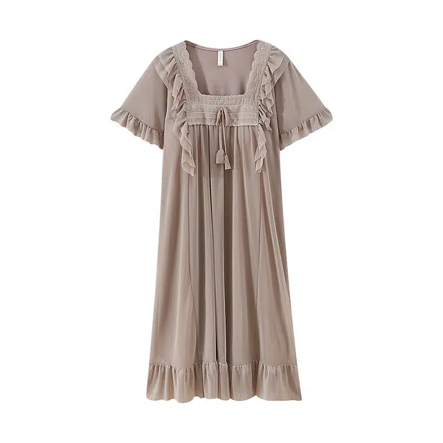 俞兆林 自带胸垫简约纯色方领宽松透气短袖中长裙舒适休闲家居服睡裙 女款