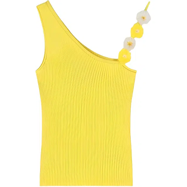 木清清 花朵斜肩针织女夏季泰式甜辣风紧身短款不规则上衣外穿吊带 女款