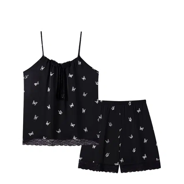 俏韵 吊带性感蝴蝶结甜美纯欲风可外穿家居服睡衣套装 女款