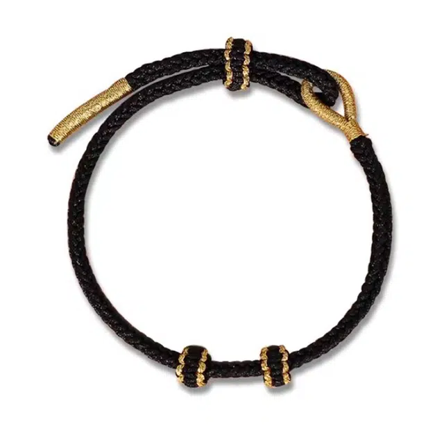 银千惠 新中式国风八股结素圈本命年古法手工编织绳 平安纳福吉祥如意诸事顺利 小众复古简约高雅可调节爸爸男友手饰 棉线 手绳 男款