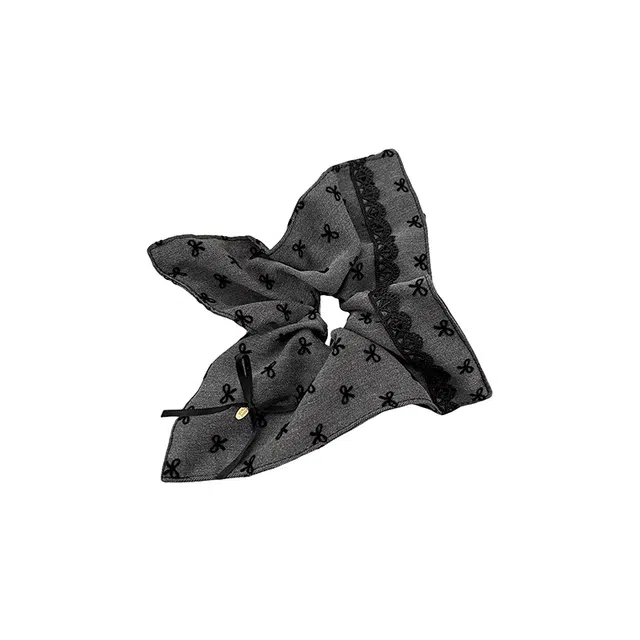 水中玉 格雷系蝴蝶结方巾大肠发圈高级感蕾丝发绳头花发饰 布艺 头绳 女款