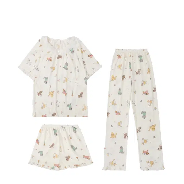 俏韵 圆领小狗短袖薄款舒适家居服可外穿睡衣套装 女款