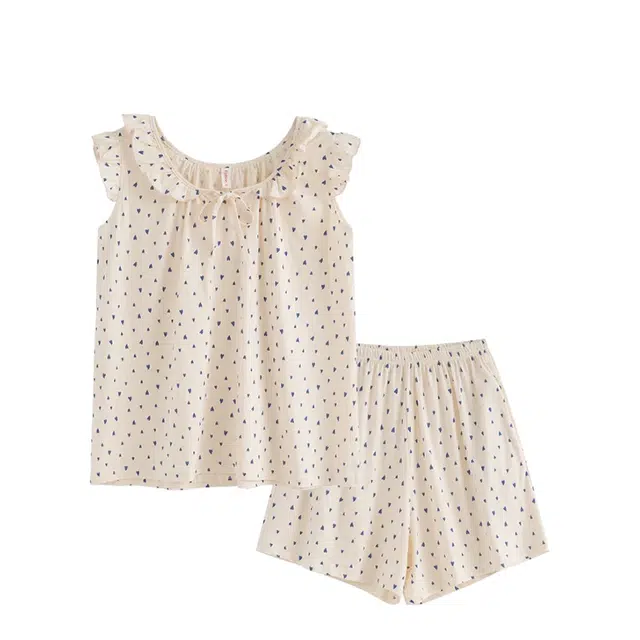 俏韵 背心简约爱心纯棉短裤甜美家居服可外穿夏季睡衣套装 女款