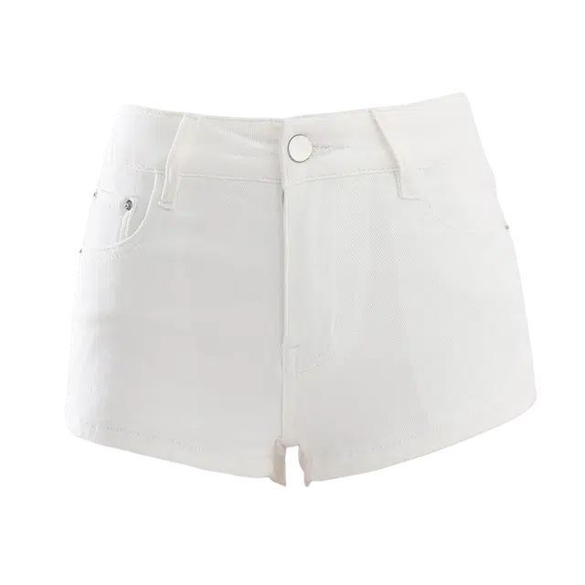 拾籍 甜酷风辣妹低腰弹力修身街头时尚百搭简约直筒热裤牛仔短裤 女款