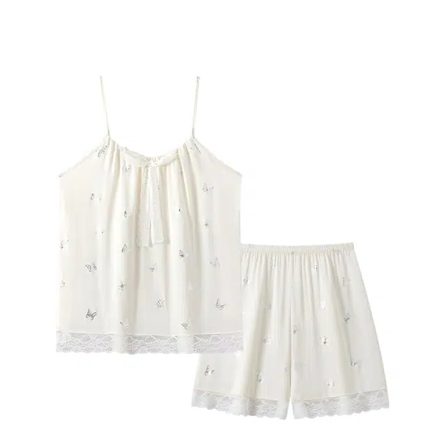 俏韵 吊带性感蝴蝶结甜美纯欲风家居服可外穿睡衣套装 女款