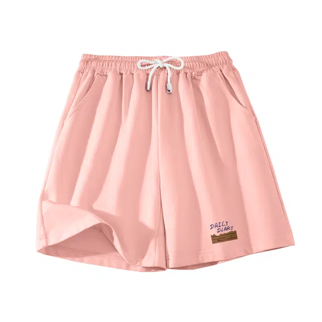 棉致 字母标签简约纯色系带弹性舒适吸湿透气纯棉宽松基础通勤时尚五分休闲短裤 女款