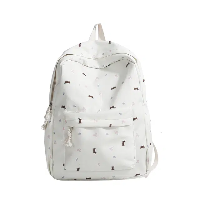 南潇湘 小清新精美潮版韩版初中生高中生大学生上课百搭 尼龙布 双肩包 男女同款情侣款 米白色/黄色