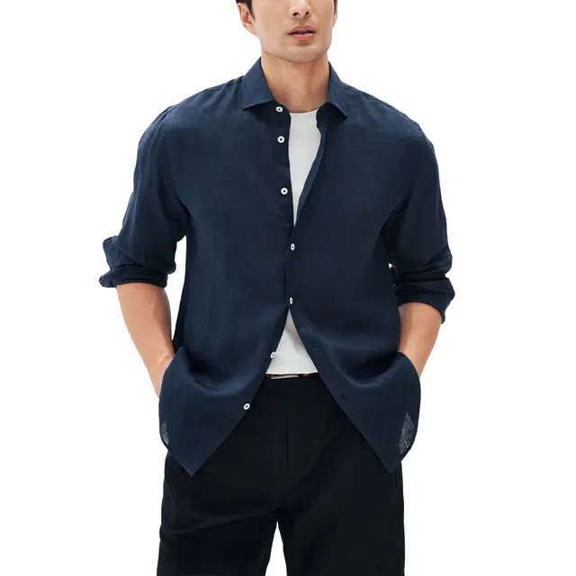 丹宁哲学 高档舒适透气雨露亚麻宽松休闲长袖衬衫 男款