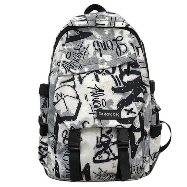 南潇湘 小清新精美潮版韩版初中生高中生大学生上课百搭书包 尼龙 双肩包 男女同款情侣款 灰色/黑色/蓝色