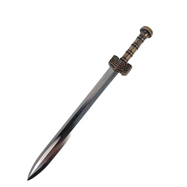 天子剑 迷你秦皇剑 微型小兵器刀剑碳钢八面研磨剑身黄铜手柄 成品模型