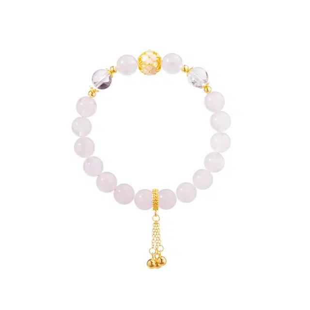 心草 粉黛花球 国风复古小众优雅精致手饰 新中式民族风浪漫大气甜美轻奢气质日常百搭天然 粉水晶 手串 女款