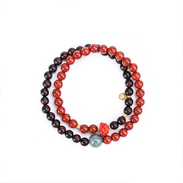 天纵 国潮新中式小众设计 吉莲盈运 鸿运当头 高端名贵佛珠双圈叠戴 通勤百搭 复古精致转运珠 紫檀属 手串 女款