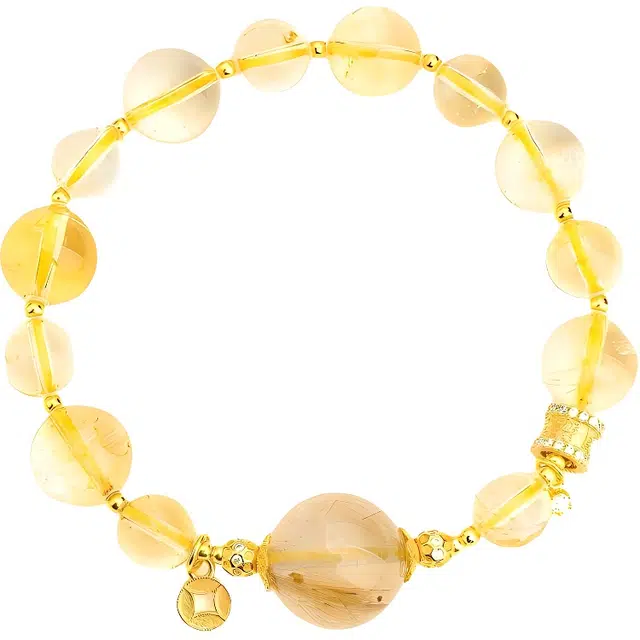 仙源 招财转运 财源滚滚  新中式国潮石转运珠 能量招财小众文玩 六字箴言合成/人造 黄水晶 手串 男女同款情侣款