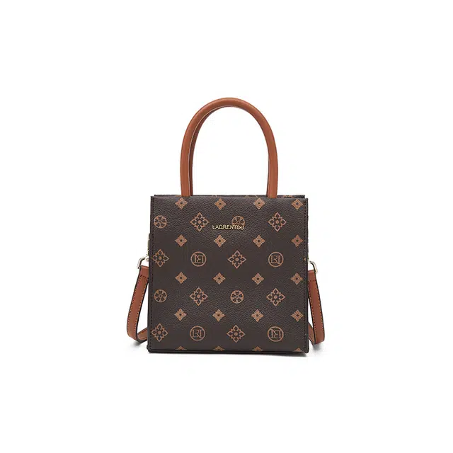 老人头 经典印花时尚小众设计 合成革 单肩斜挎手提包 女款 咖色