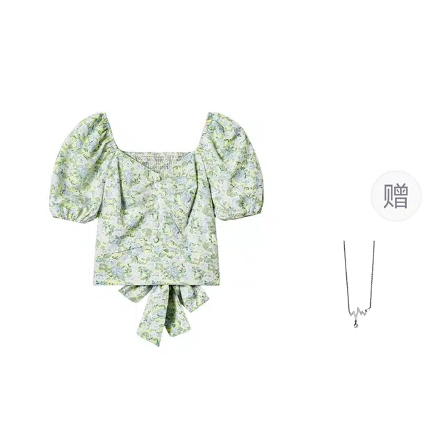 识恩 法式方领碎花蝴蝶结绑带女春季打底衫显瘦衬衣衬衫 女款