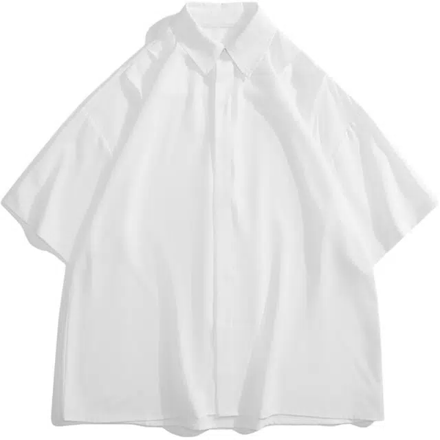 零氏 纯色简约基础款轻商务正装翻领宽松休闲垂感透气短袖衬衫 男女同款