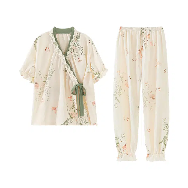 欧诗帛 韩版云朵棉宽松高颜值甜美短袖长裤家居服可外穿夏季睡衣套装 女款