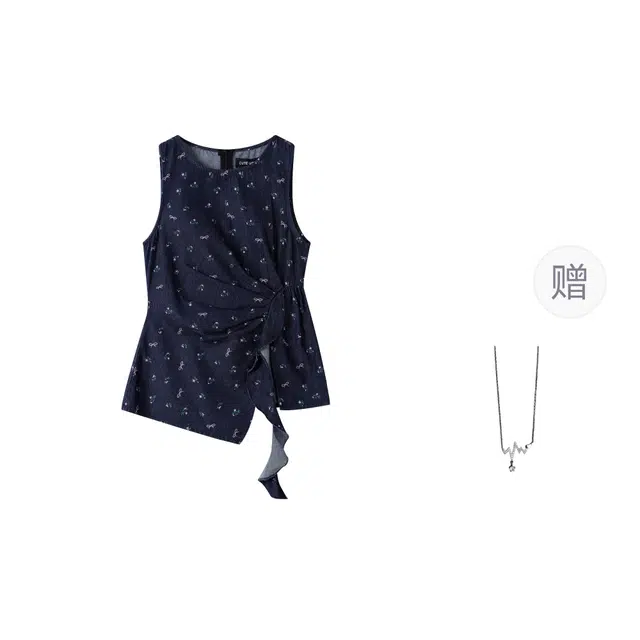 识恩 设计感小众蝴蝶结印花牛仔夏别致独特绝美无袖上衣背心 女款