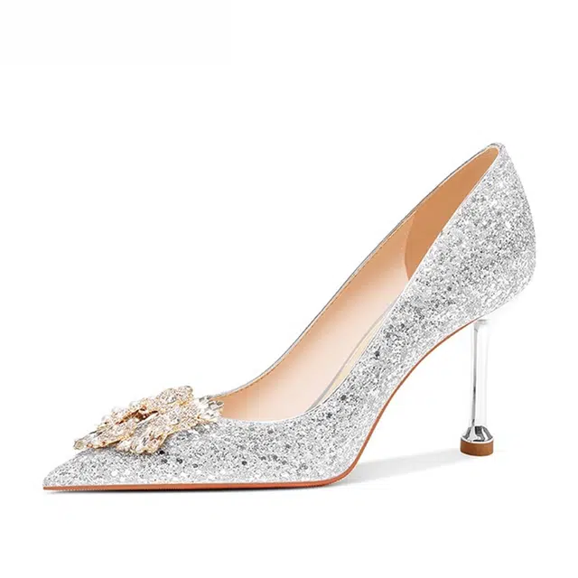 小鹿米利 水晶婚鞋秀禾主婚纱新娘鞋不累脚 细跟 高跟鞋 女