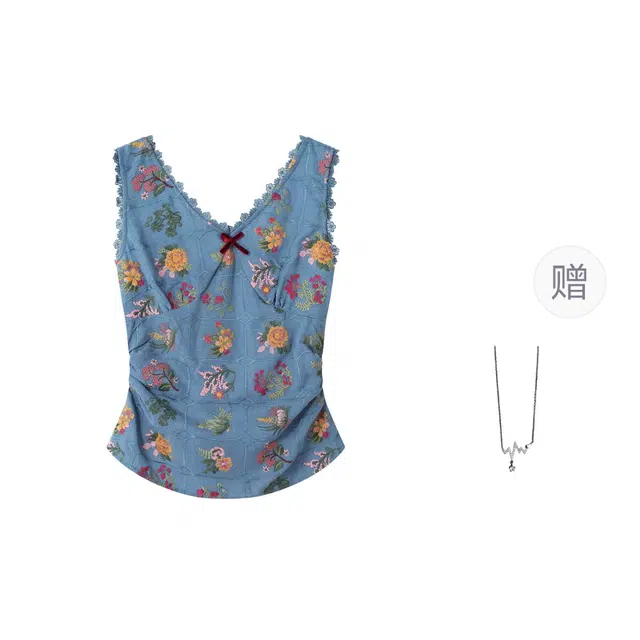 识恩 法式复古重工花朵刺绣设计感外穿收腰无袖背心 女款