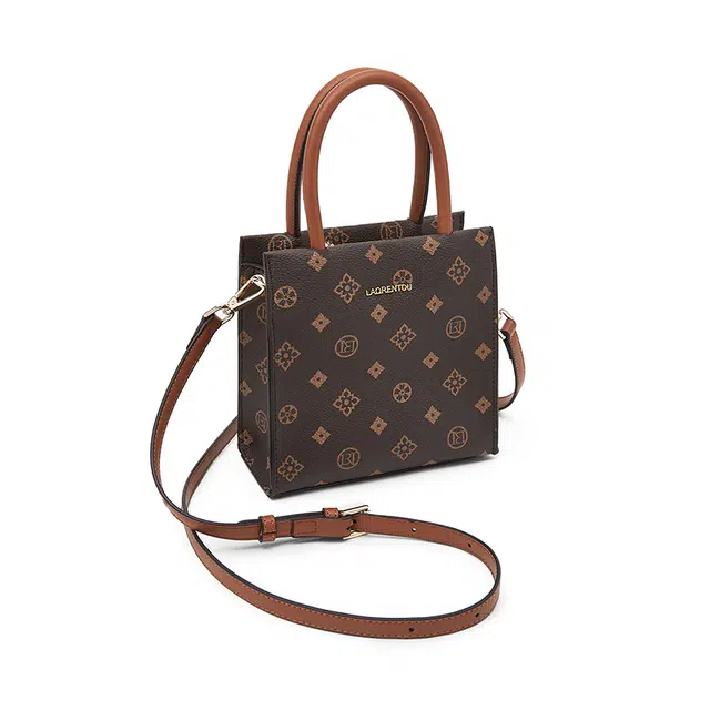 老人头 经典印花时尚小众设计 合成革 单肩斜挎手提包 女款 咖色