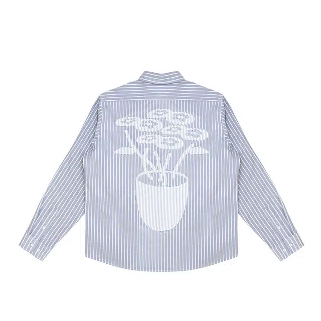 Vandy The Pink Striped Flower Button Up