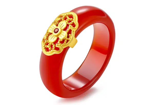 老庙 花开锦绣 新中式国潮轻奢经典精致古风气质#好运 玛瑙 玉石戒指 女款