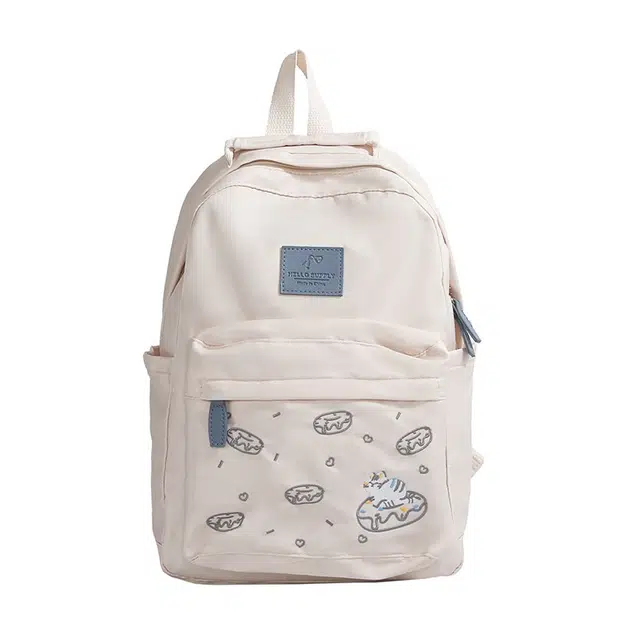 南潇湘 涂鸦通勤旅行小清新轻便高颜值大容量背包初中高中大学生上课百搭书包 尼龙布 双肩包 男女同款情侣款 米白色