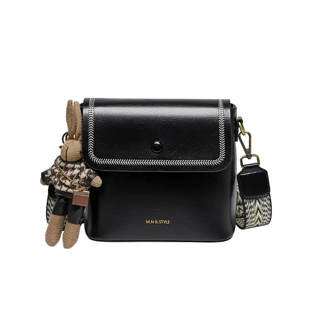 纳兰杜 时尚高级感实用休闲宽肩带复古百搭款 油蜡牛皮 斜挎单肩包 女款 棕色/子夜黑