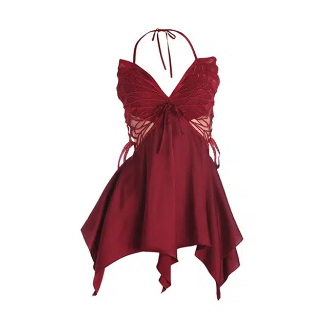 好福份 薄款纯色蝴蝶简约风吊带家居服无袖夏季睡裙 女款