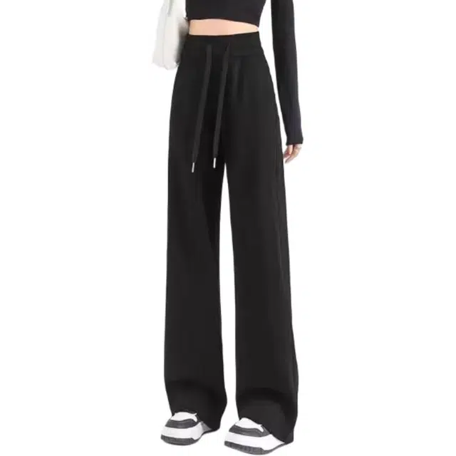 怪力萝莉 宽松阔腿运动裤女秋冬款垂感显瘦高腰抽绳健身裤跑步休闲裤 女款