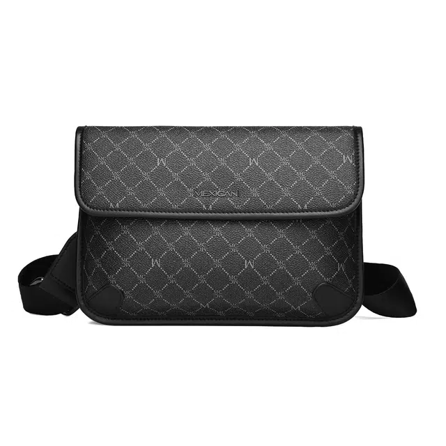 稻草人 经典复古格纹百搭通勤 合成革 单肩斜挎包 男款 深灰色