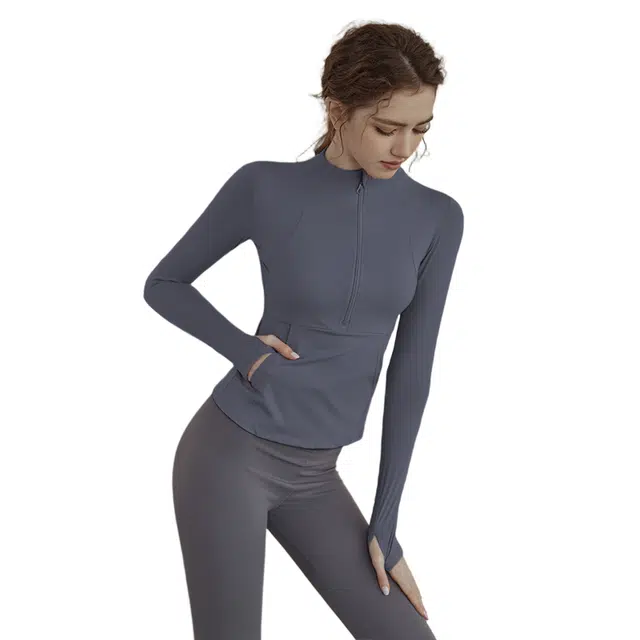 怪力萝莉  女上衣外套秋冬款跑步修身显瘦半拉链速干运动服长袖  健身衣  女款