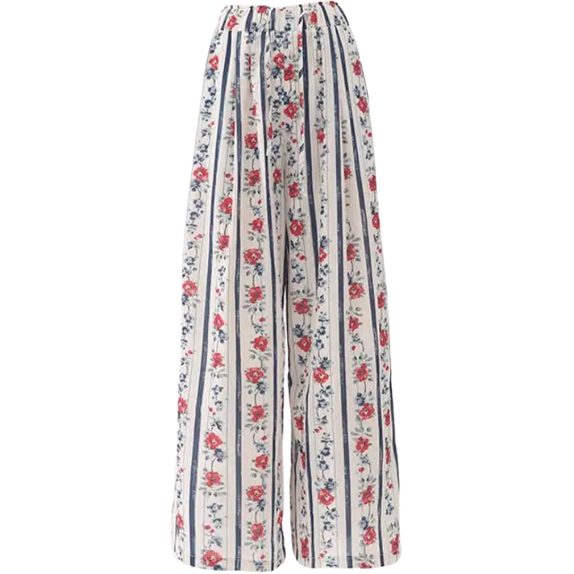 拾籍 田园风复古宽松松紧腰设计薄款清凉透气碎花休闲裤女夏季街头时尚垂感直筒阔腿裤 女款