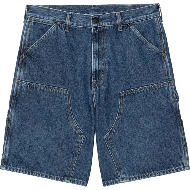 Carhartt WIP Logo Mid-Rise Zip Denim Shorts Blue