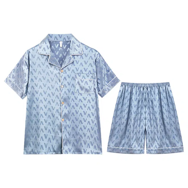 向薇 冰丝短袖薄款大码青少年学生家居服夏季睡衣套装 男款