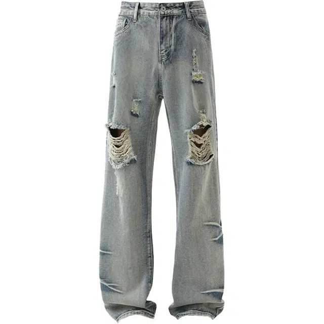 宝米卡 美式高街潮牌复古宽松直筒长裤牛仔裤 男女同款