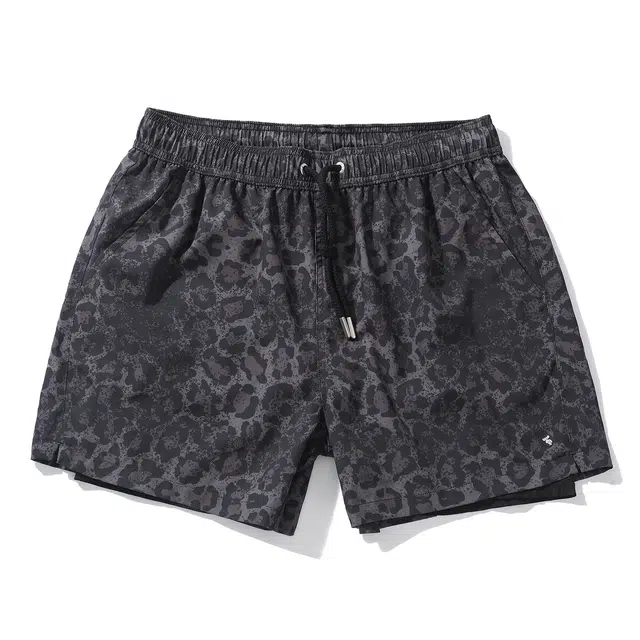 盖浪 印花美式篮球速干网眼透气双层弹力可下水游泳防尴尬沙滩裤 男款 豹纹灰